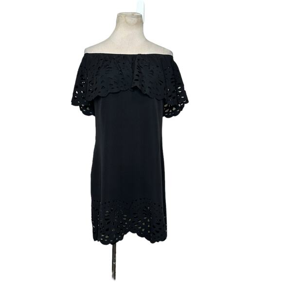 Fiesta black off shoulder sheath mini dress size Medium - Picture 1 of 12